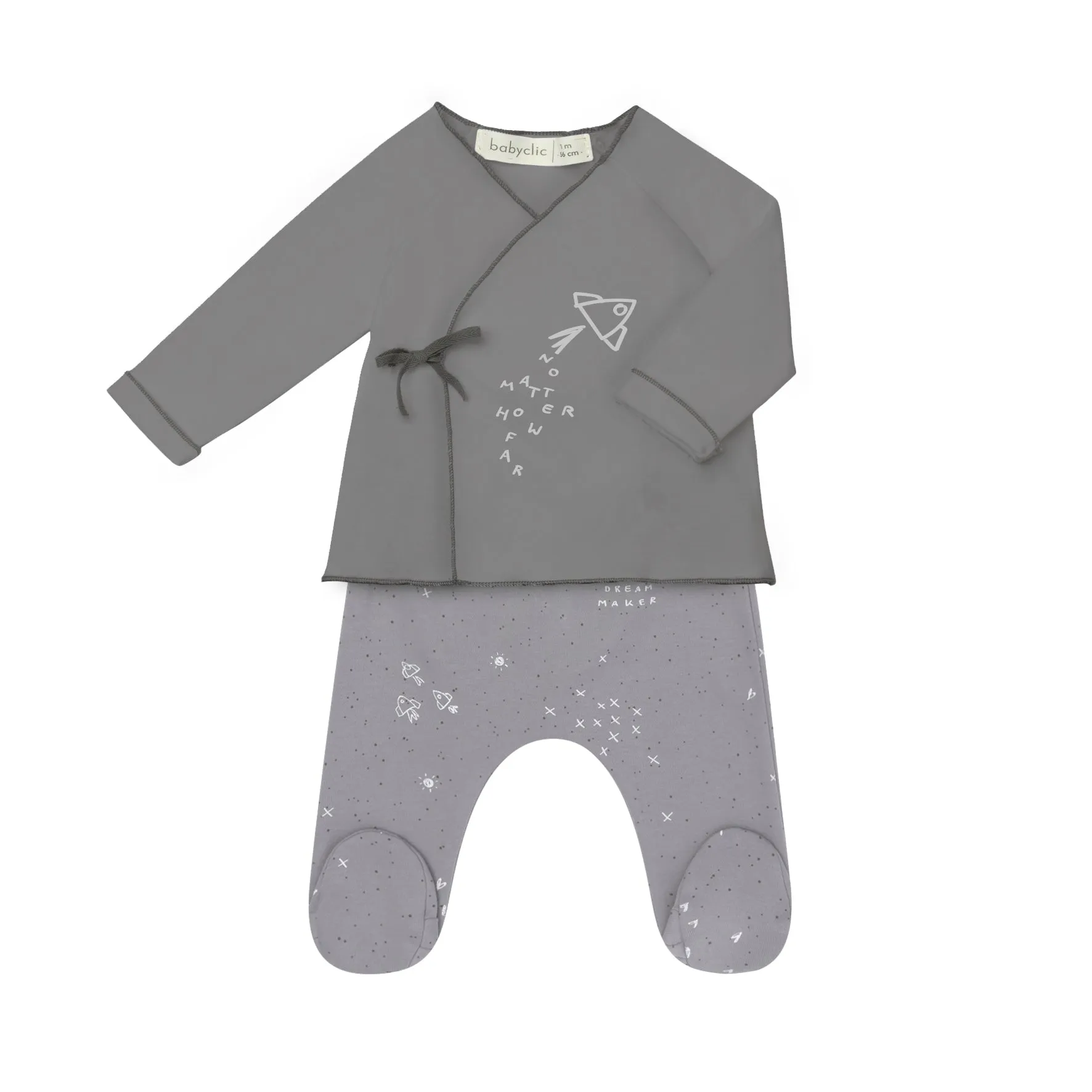 2 Piece Cotton Babysuit in Grey No Matter Print