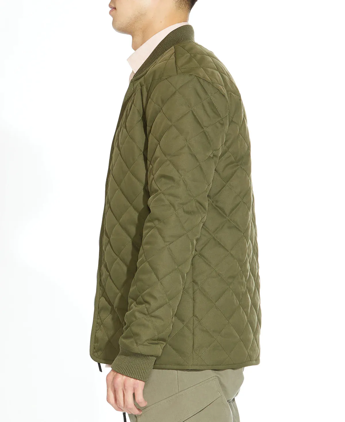 Civil Society Olive Green Quilted Zip Up Bomber Jacket