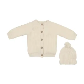 Hooded knit jacket and hat - Cream