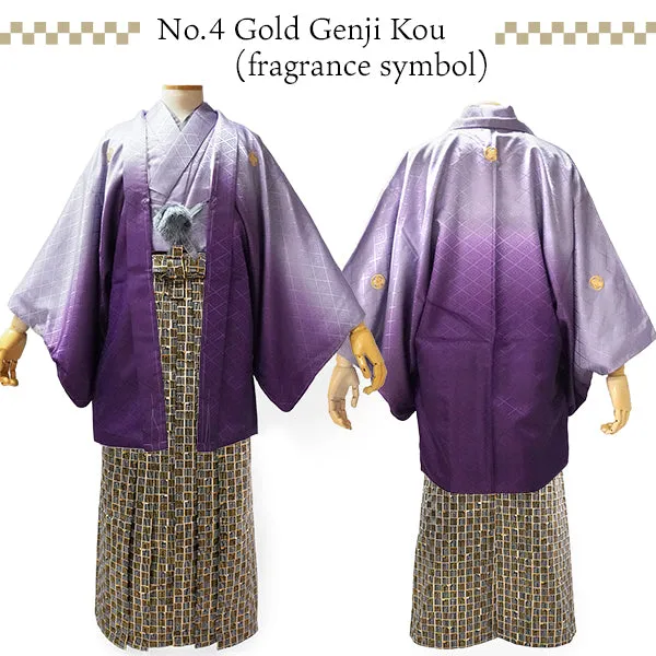 Men's Formal Kimono, Haori, and Hakama 3-Piece Set ＜Purple blur Haori＞