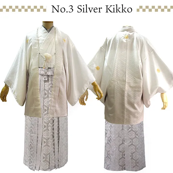 Men's Formal Kimono, Haori, and Hakama 3-Piece Set ＜White beige blur Haori＞