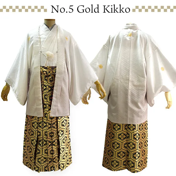 Men's Formal Kimono, Haori, and Hakama 3-Piece Set ＜White beige blur Haori＞