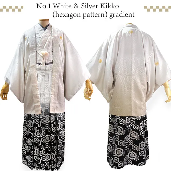 Men's Formal Kimono, Haori, and Hakama 3-Piece Set ＜White beige blur Haori＞