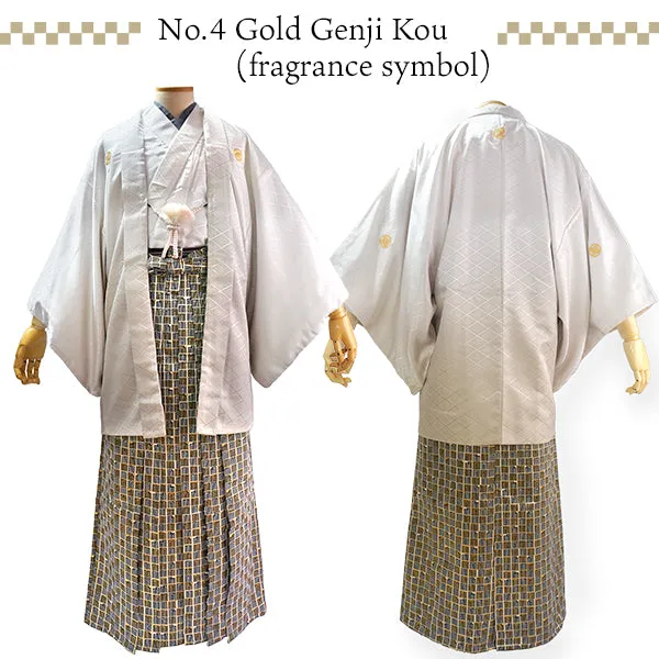 Men's Formal Kimono, Haori, and Hakama 3-Piece Set ＜White beige blur Haori＞