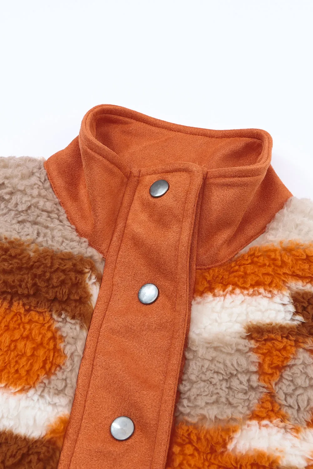 Online Brown Quilted Patch Pockets Aztec Furry Jacket