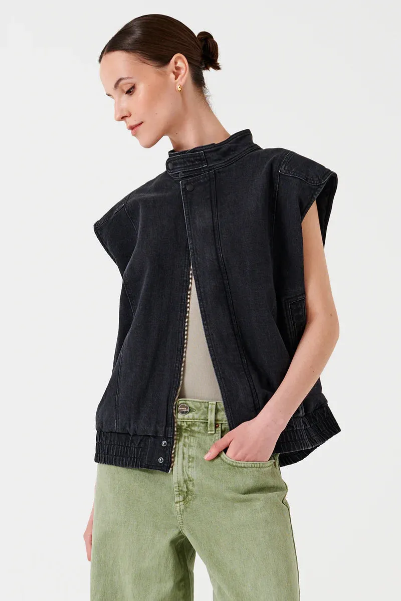 Seventy & Mochi Oversized Juno Sleeveless Jacket Washed Black