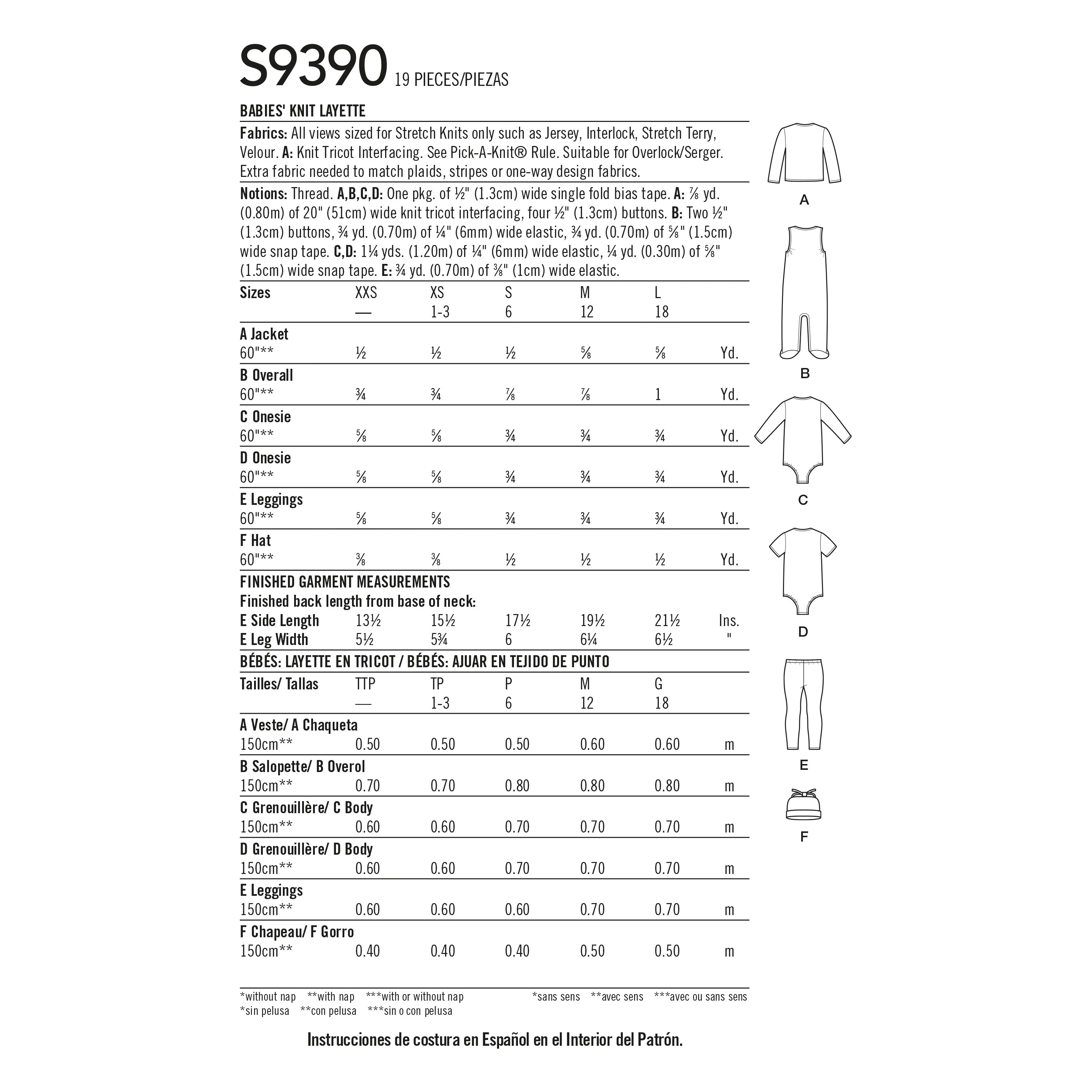 Simplicity Sewing Pattern 9390 Babies' Knit Layette