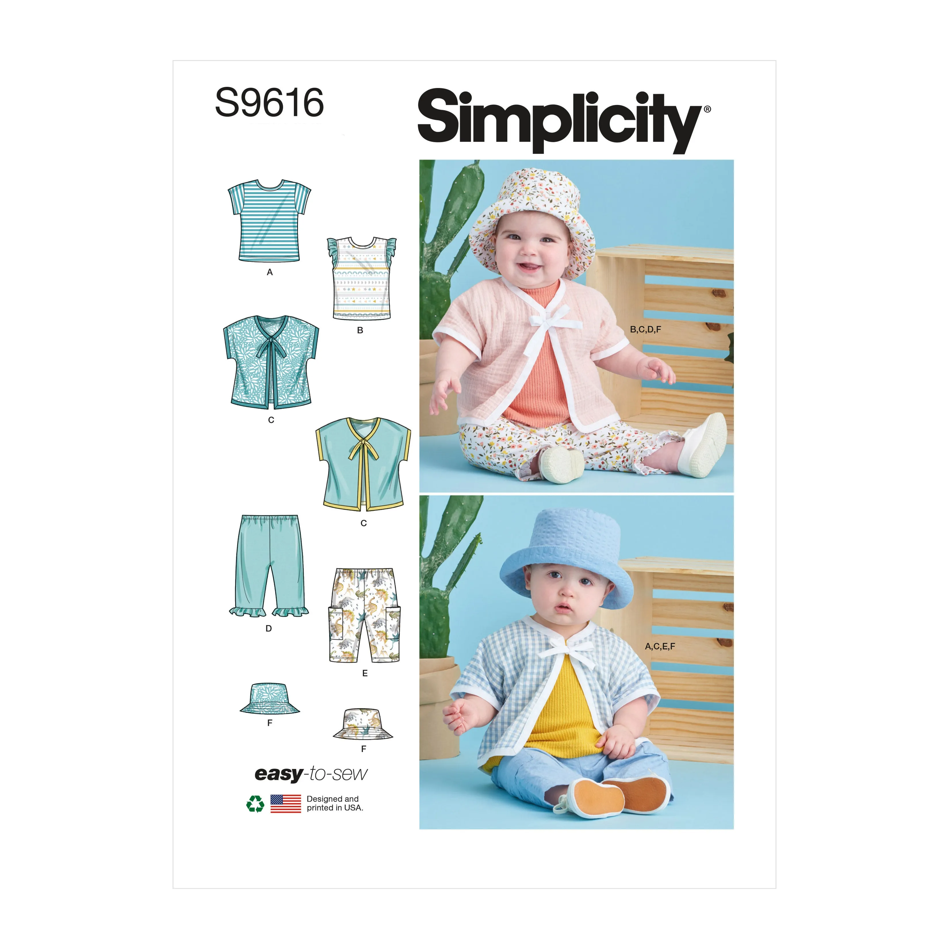 Simplicity Sewing Pattern 9616 Babies' T-Shirts, Jacket, Pants and Hat