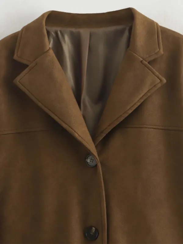 Vintage Business Casual Faux Suede Coat
