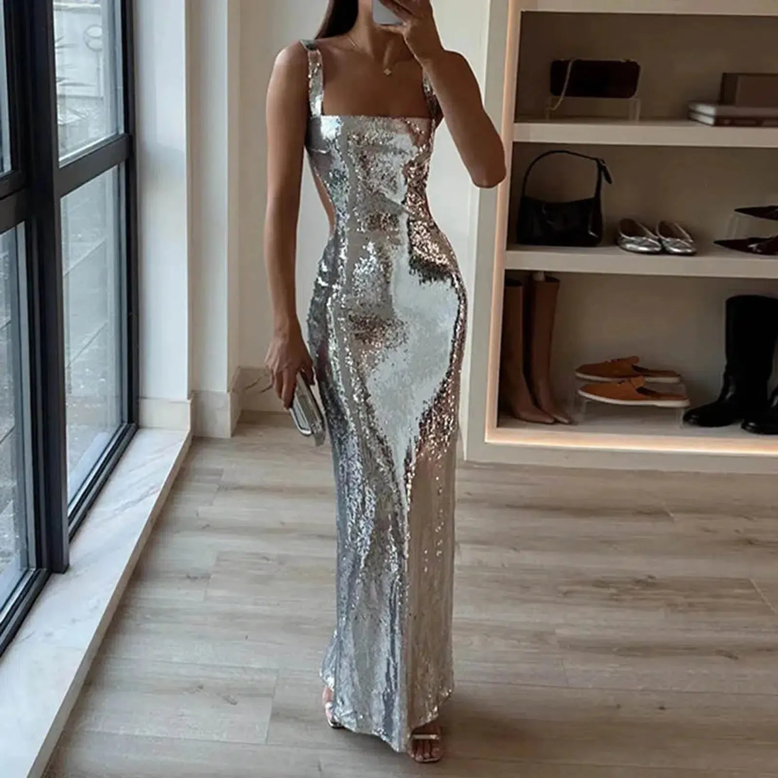 Women Bodycon Maxi Sequin Evening Dresses