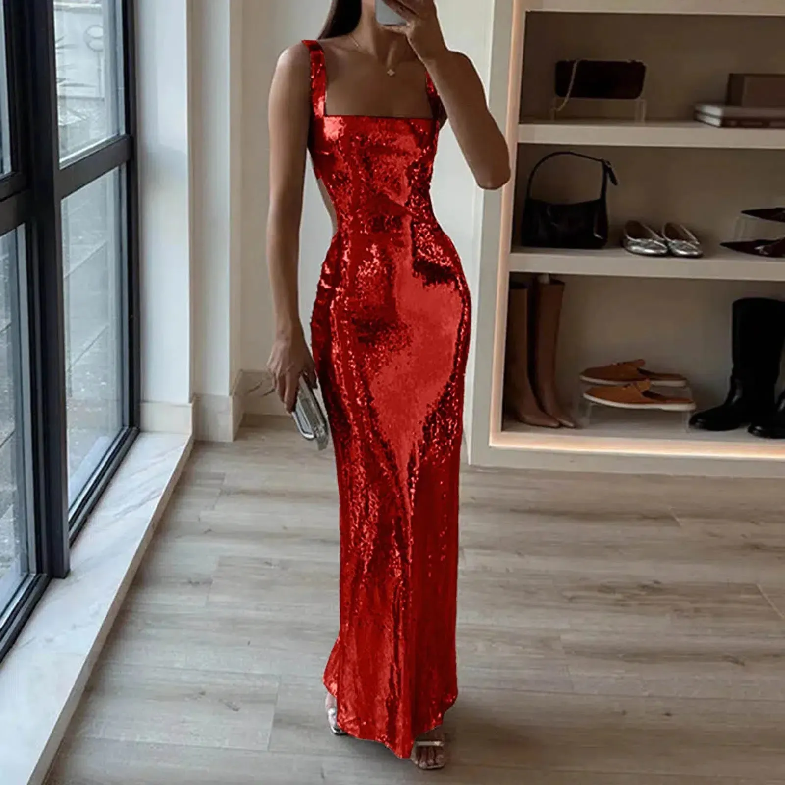Women Bodycon Maxi Sequin Evening Dresses