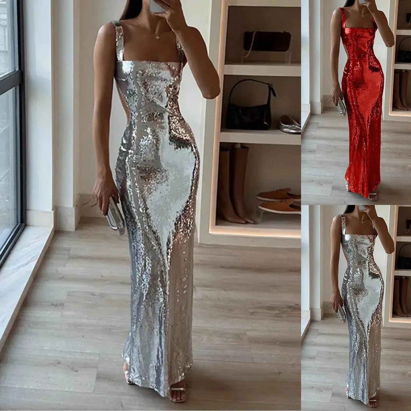Women Bodycon Maxi Sequin Evening Dresses